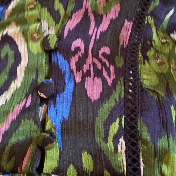 NWT. Zara Multicolored Printed Lace Inserts V-neck Midi Dress. Size S. - Picture 7 of 11